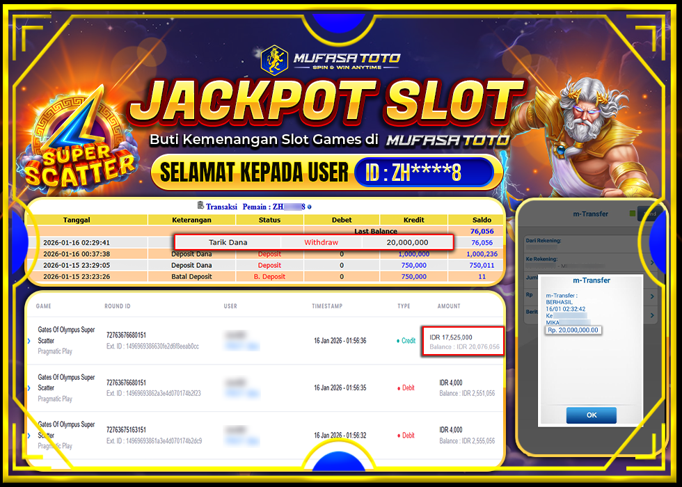 MUFASATOTO JACKPOT PRAGMATIC PLAY Rp 20.000.000 | LUNAS